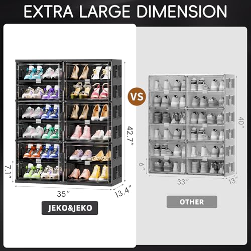 JEKO&JEKO 6 Tiers Foldable Shoe Rack Organizer Cabinet for Closet Entryway, Large Collapsible Shoe Storage Box with Magnetic Doors (Black) - color: Double-row, size: 6 Tiers