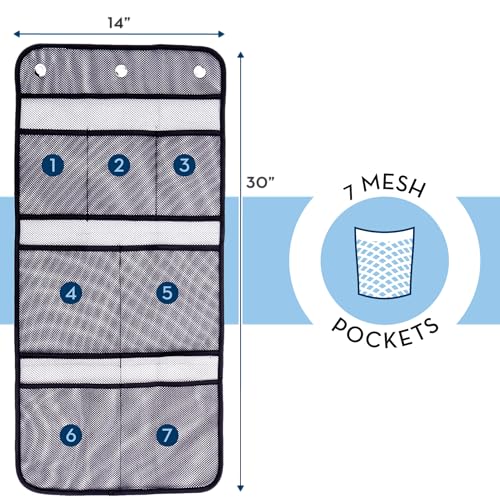 S&T INC. Shower Organizer, Shower Caddy or Bathroom Organizer with Quick Drying Mesh, 7 Pockets to Hold Shampoo, Soap, Loofah, and Cruise Ship Essentials, 14 Inch by 30 Inch, Black, 1 Pack - style: 1 Pack-Black