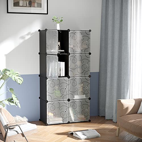 C&AHOME Cube Storage Organizer with Doors, 8-Cube Shelves, Closet Cabinet, DIY Plastic Modular Bookshelf, Storage Shelving Ideal for Bedroom, Living Room, 24.8" L × 12.4" W × 48.4" H Black UGSHS3008A - color: Black