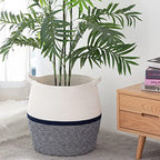KAKAMAY Woven Baskets for Storage(17"x17"),Large Cotton Rope Basket Woven Baby Laundry Hamper,Collapsible Laundry Basket, Blanket Basket for Living Room,Nursery,Clothes, Toy chest(Navy Blue) - color: Navy Blue