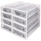 DHMAKER 8 Pack Boot Storage Box, Stackable Clear Plastic Boot Shoe Organizer for Tall Boots, Closet, Drop Front Boot Organizer, Large Shoe Container Boot Storage with Lid, 20.5" x 11.8" x 5.5"