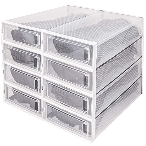 DHMAKER 8 Pack Boot Storage Box, Stackable Clear Plastic Boot Shoe Organizer for Tall Boots, Closet, Drop Front Boot Organizer, Large Shoe Container Boot Storage with Lid, 20.5" x 11.8" x 5.5"