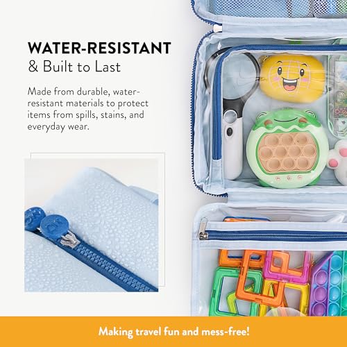 Kids Travel Organizer – Multi-Compartment, Water-Resistant Hanging Bag for Toys, Snacks, & Activities - Compact, Lightweight Design with Hook & Carry Handle - Perfect for Travel Use (Blue, Large) - color: Blue, size: Large