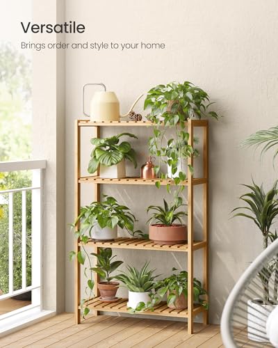 SONGMICS Bamboo Storage Shelf, 4-Tier Shelving Unit, Multifunctional, in The Entryway, Bathroom, Living Room, Balcony, Kitchen, 10.2 x 23.6 x 39.4 Inches, Light Bamboo UBCB034Y01 - color: Light Bamboo, size: 4 Tiers (10.2"D x 23.6"W x 39.4"H)