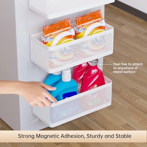 Magnetic Shelf for Washing Machine Magnetic Organizer for Laundry Washing Machine Shelf Hanging Basket Storage Magnetic Fridge Shelves Spice Rack for Refridgerator (White, L13.78in*W5.12in*H3.94in) - color: White, size: L13.78in*W5.12in*H3.94in