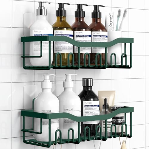 EUDELE Shower Caddy 2 Pack, Adhesive Shower Organizer for Home Decor & Kitchen Storage, No Drilling, Rustproof Stainless Steel Bathroom Shelf Organizer - color: Blackish Green