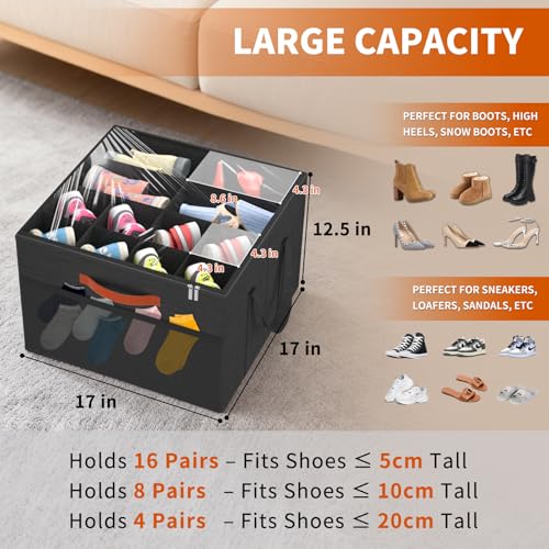 Aokeyee 2 Pack Shoe Organizer for Closet, Foldable Shoe Storage Organizer Box w/Clear Cover and 4 Reinforced Handles, Space Saving Shoes Bin Fits up to 32 Pairs, Black - color: Black, size: Fits up to 32 Pairs