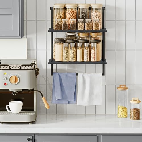 Wall Mounted Towel Rack for Bathroom, Bath Storage Holder 3-Tier Steel Wood Towel Shelf with Bar, Black - color: Black