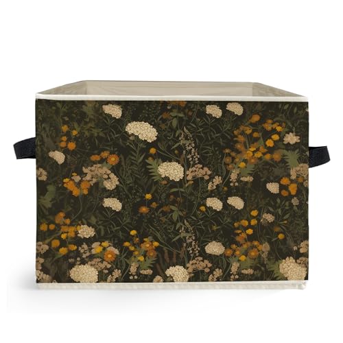 Vintage Rustic Floral Storage Box Bins, Dark Cottagecore Wildflower Collapsible Storage Basket Organizer for Bedroom Laundry Room Home Clothes Toys Books, Toybox for Girls - color: Floral E