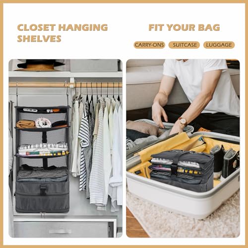 Surblue Hanging Closet Storage Bag Collapsible 3-Shelf Washable Oxford Fabric with 2 Hooks (L 11.41 * 11.41 * 19.68in, Grey) - color: Grey, size: L 11.41*11.41*19.68in