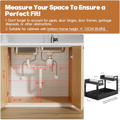 1 Pack Expandable Under Sink Organizers And Storage With Upgrade Ball-Bearing Slide Tracks,2-Tier Pull Out Under Cabinet Organizer Height Adjustable,Slide Out Under Sink Drawers-Black(Patent Pending) - color: Black, size: 1 Pack-15.3"-24.2"W