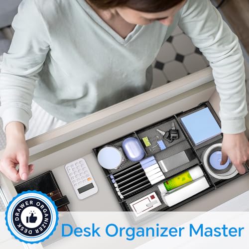 Desk Drawer Organizer, Office Drawer Divider Organizer Tray with 6 Compartments, Metal Mesh Desktop Organization and Accessories for Stationery Makeup Kitchen Toolroom School ＆Office, 12.6x8.27x1.6 in - size: Large-2 Pack