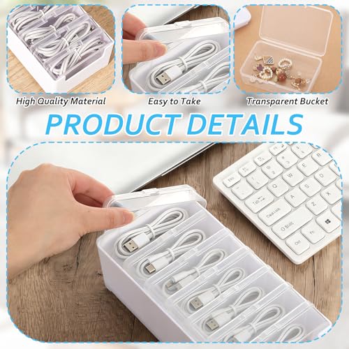 4 Sets Cable Organizer Storage Box with 11 Clear Switch Case Desktop Cable Management Box Power Cord Organizer Stackable Cords Storage Organizer for Office Home Desk Accessories Stationery Supplies