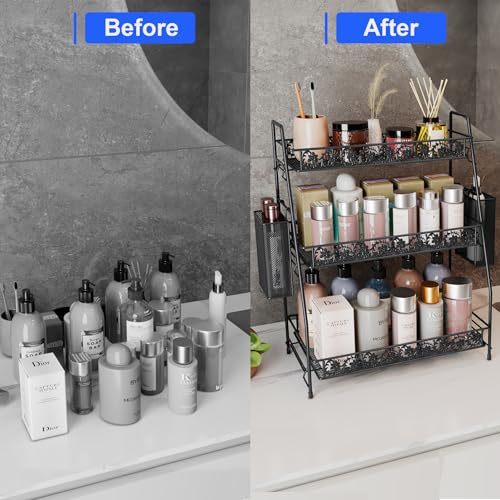 3-Tier Shelf Organizer,Large Size Storage Rack,Counter Organiztion for Countertop Organizer for Spice Racks Snacks in Kitchen/Sink/Bedroom/Living room/Office/Plant Full Metal - color: Grey