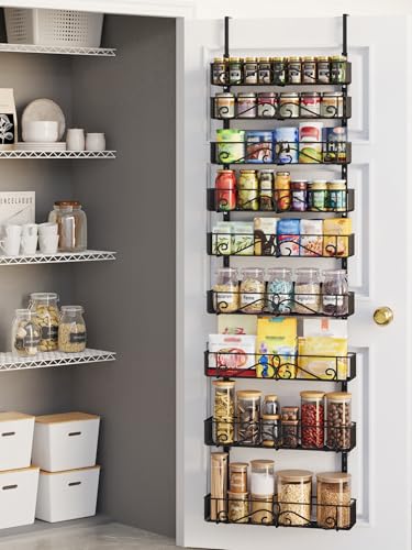 Over the Door Pantry Organizer, 9-Tier Over the Door Pantry Organizer Rack and Storage, Metal Hanging Spice Rack Shelves Door for Home Office Laundry Room Bathroom & Kitchen Organization Black - color: BlackS, size: 9-Tier