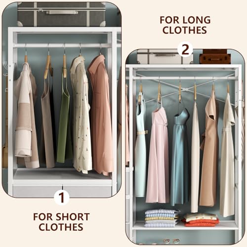 Auromie Clothes Rack with 5 Drawers & 4 Storage Shelves, 59.1W*70.9H Heavy Duty Clothing Rack with 2 Hanging Rods, Wardrobe Closet Organizer System with 5 Hooks, Freestanding Garment Rack (White) - color: White
