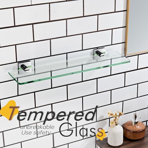 KOKOSIRI Bathroom Shelves Wall Mounted 20-Inch Floating Glass Shelf Kitchen Hanging Rack for Shower Storage Decor, Polished Stainless Steel B1107CH-L20 - color: Polished Chrome, size: 20-Inch