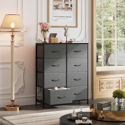 WLIVE Fabric Dresser for Bedroom, Tall Dresser with 8 Drawers, Storage Tower with Fabric Bins, Double Dressers, Chest of Drawers for Closet, Living Room, Hallway, Dark Gray - color: A-dark Grey, style: General