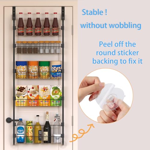 Black Over the Door Pantry Organizer 8 Tier, Adjustable Basket Pantry Door Organizer and Storage, Heavy Duty Metal Kitchen Hanging Spice Rack (D5xW19xH50 Inches) - color: Black
