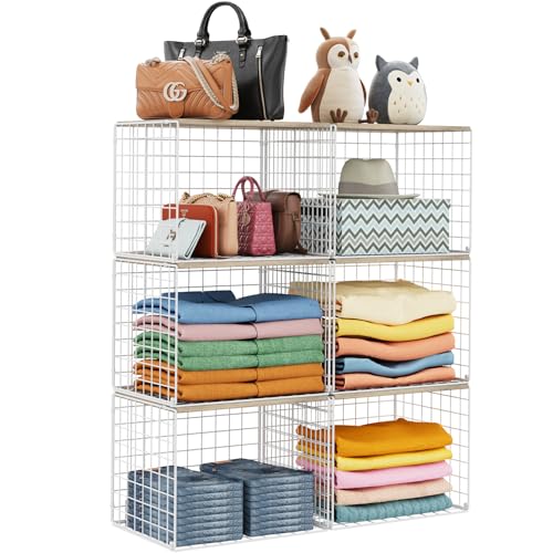 6 Pack Closet Organizers And Storage, Stackable Closet Shelf Organizer Storage Bin Basket For Clothes Sweaters With Top Board, Widened Opening, Heightened Height, Large Capacity, Sturdy, Space-saver - color: White, size: 6 Pack