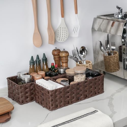 GRANNY SAYS Bathroom Baskets for Organizing, Wicker Baskets for Shelves, Toilet Storage Basket with Dividers, Small Basket for Organizing, Brown, 2-Pack - color: Brown