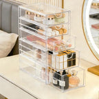 Prsildan Acrylic Drawer Makeup Organizer with 5 Drawers, Hair Accessories Organizer, Office Desk Organization, Clear Stackable Storage Drawers for Vanity, Countertop, Craft, Jewelry - style: 5 Drawers