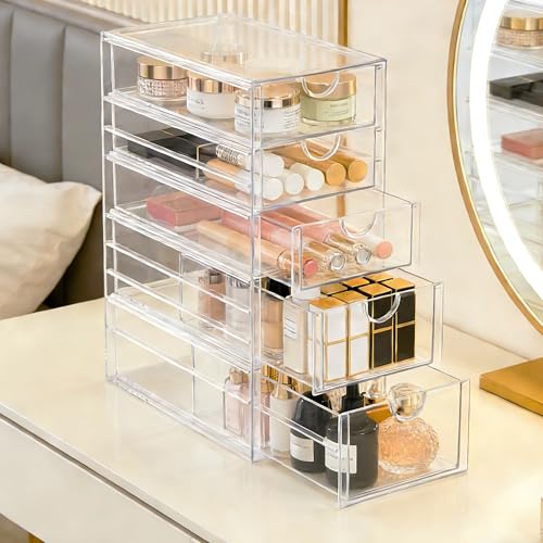 Prsildan Acrylic Drawer Makeup Organizer with 5 Drawers, Hair Accessories Organizer, Office Desk Organization, Clear Stackable Storage Drawers for Vanity, Countertop, Craft, Jewelry - style: 5 Drawers