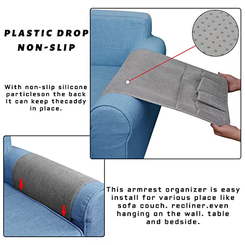 NB Remote Control Holder，Bedside & Armchair & Couch Caddy with Non-Slip Base，5 Pockets Oxford Fabric Bed Desk Storage Pocket for Phone Tablet Kindle Magazines，Gifts for Seniors (Gray, 35"X12.4") - color: Gray, size: 35"x12.4"