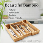HIC Kitchen Expandable 6-Slot Silverware Cutlery Utensil Storage Tray, Natural Bamboo, Opens to 14-Inches - style: Silverware Tray