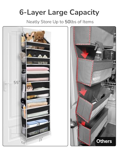 ULG Over The Door Organizer with 6 Large Pockets 12 Side Pockets, 50lbs Weight Capacity Door Hanging Organizer for Bedroom, Bathroom Black - color: Black, size: 1 Pack