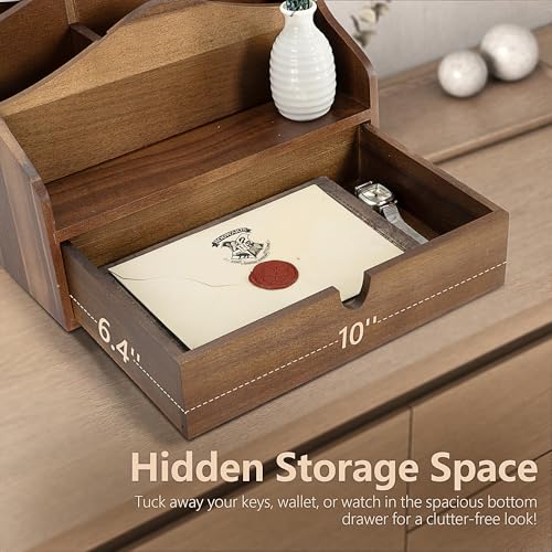 Rebee Vision Acacia Wood Mail Organizer for Desk – Farmhouse Countertop Mail Holder with Drawer for Office Accessories –Rustic Desktop Organizer for Home Decor (Acacia Wood) - color: B-acacia Wood