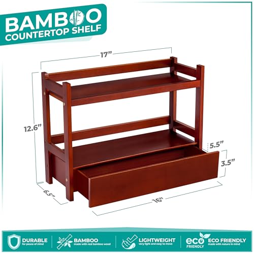 Sorbus Bamboo Bathroom Counter Organizer – 2-Tier Shelf with Hidden Drawer for Vanity, Matcha Station, Bathroom Sink Organizer Countertop, Kitchen & Office Storage (17″ L x 6.5″ W x 12.6″ H) (Brown) - color: Espresso, size: 17" x 6.5" x 12.6"