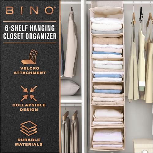 BINO 6-Shelf Sweater Closet Organizer - Beige | Closet Hanging Organizer for Bedroom | Sweater Storage Organizers | Hanging Shelves | Portable Closets for Clothes | Room Essentials - size: 6 - Shelf