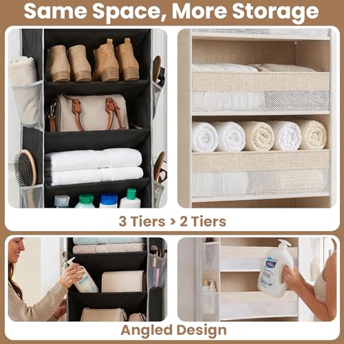 10-Tier Over The Door Organizer with 4 Anti-Scratch Silicone Hooks & 10 Side Pockets, Hanging Shoe Organizer for Closet (15-20 Pairs), Behind the Door Storage for Toys, Household Essentials