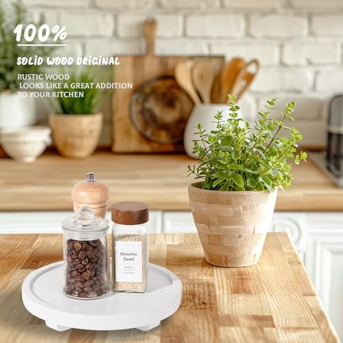 Round Decorative Tray Wood Bathroom Counter Organizer Farmhouse Kitchen Decor Wooden Riser for Soap Dish, Perfume, Candle, Sponge, 8" - White - color: White, size: 8"