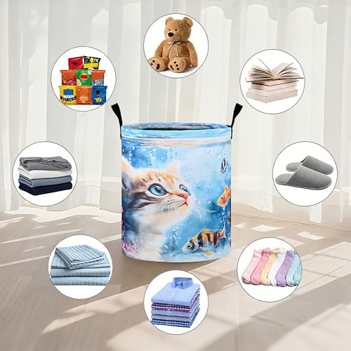 Cute Cat Laundry Basket Foldable Oxford Cloth Tote Bag Laundry Hamper Clothes Storage Bucket Organizer For Bathroom/Laundry Storage/Bedroom 19.6x15.7 Inch - color: Cute Cat