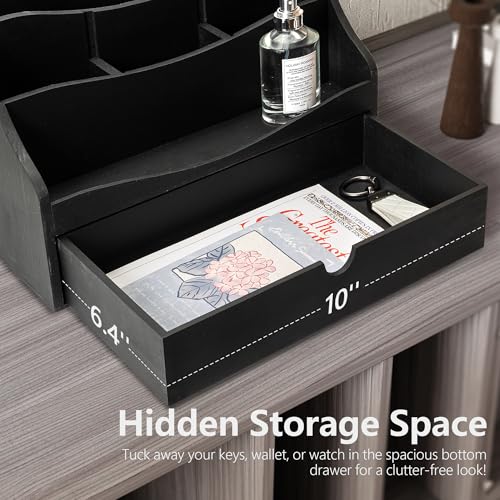 Rebee Vision Pine Wooden Mail Organizer for Desk - Farmhouse Mail Sorter Countertop Organizer for Office Desk & Home Decor - Letter Holder with Drawer for Store Jewelry (Black) - color: B-Black