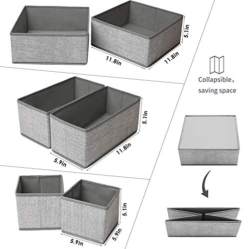 Criusia Foldable Underwear Drawer Organizer, Closet Dividers, Storage Box for Clothes, Socks (6 Bins, Gray) - color: A-Grey, size: 6 Pack