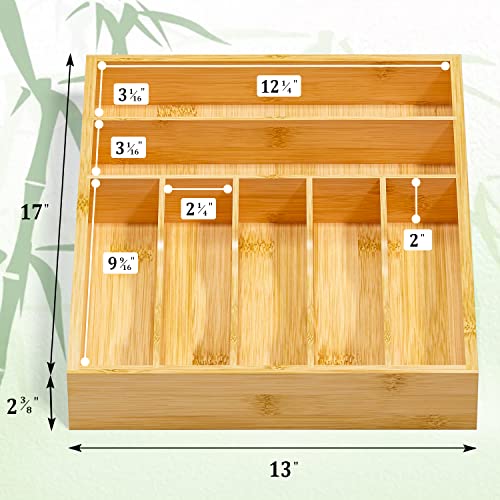 Flatware Organizer Silverware Drawer Organizer - 7 Slots Bamboo Cutlery Tray Multipurpose kitchen Drawer Organizer for Silverware, Utensils, Cutlery, Flatware, Knives W13”x L17” (Yellow) - color: Yellow, size: 7 Slot