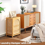 FILWH Laundry Hamper with Lid (16.9 * 13 * 26.5inches) Large Bamboo Laundry Bin Basket 85L Clothes Hamper with 1 Removable Bag Storage baskets for Bathroom(Natural) - color: Natural