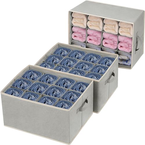 3 Pcs 12 Cell Large Size Pants Organizers for Clothes, Jeans, Sweater, T-shirt, Dress Stackable for Wardrobe Closet Drawer Organizer Storage Bin Container, Grey - color: Grey