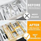 SpaceAid Bamboo Drawer Dividers with Inserts and Labels, Kitchen Adjustable Drawer Organizers, Expandable Organization for Home, Office, Dressers and Bathroom, 6 Dividers with 12 Inserts (13.25-17 in) - size: 13.25-17 inch