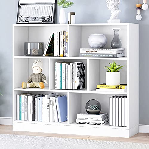 IOTXY Open Shelf Low Bookcase - Wooden 3-Tier Floor Standing Display Cabinet Organizer with Base, 7 Cubes Short Horizontal Bookshelf in Warm White - color: Warm White, size: 80CM Base
