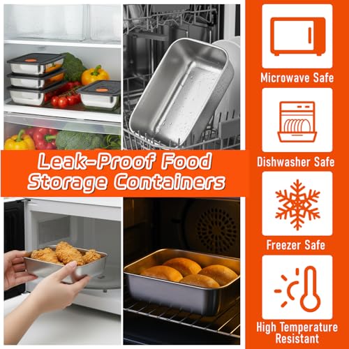 10 Set Stainless Steel Food Containers with Lids, Metal Leak-Proof Food Storage Containers Reusable Stackable Meal Prep Container for Lunch Picnic Travel, Dishwasher & Freezer Safe (16 oz)