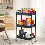 3-Tier Rolling Metal Storage Cart with Wheels, Multi-Functional Organizer for Office, Kitchen, Bathroom, Books Diapers - Easy Assembly (Black) - color: Black