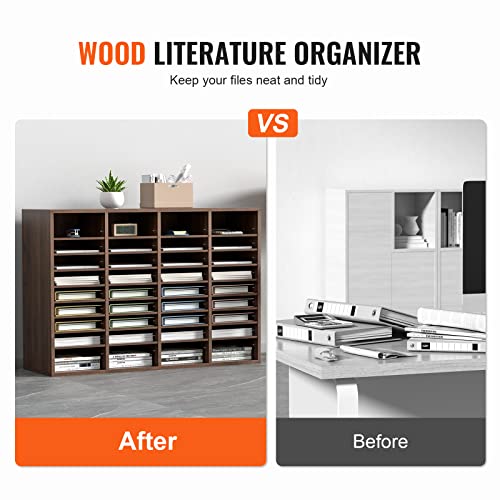 VEVOR Literature Organizers, 36 Compartments Office Mailbox with Adjustable Shelves, Wood Literature Sorter 39.3x12x26.8 inches for Office, Home, Classroom, Mailrooms Organization, EPA Certified Brown - color: Brown, size: 36 Compartments