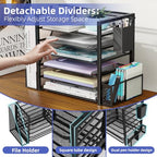 Simple Trending 6 Tier Desk File Organizer, Paper Letter Tray Organizer with File Holder and Pen Container, Black - style: 6 Tier Black-Pen Container