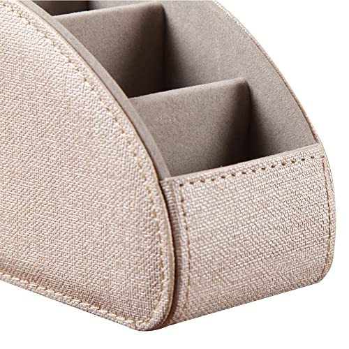 Leather TV Remote Control Holder with 5 Compartments Remote Caddy Desktop Organizer for Storage TV, DVD, Blu-Ray, Media Player, Heater Controllers - color: Beige