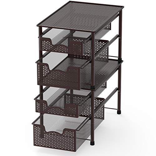 Simple Houseware Stackable 2 Tier Sliding Basket Organizer Drawer, Bronze - color: Bronze, size: 2-Tier