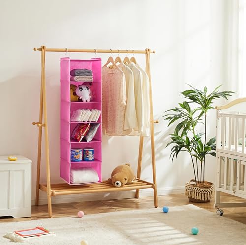 MAX Houser 6-Shelf Hanging Closet Organizer, Hanging Storage Shelves with 2 Sturdy Hooks Space-Saving for Bedroom, Foldable (Pink) - color: Pink